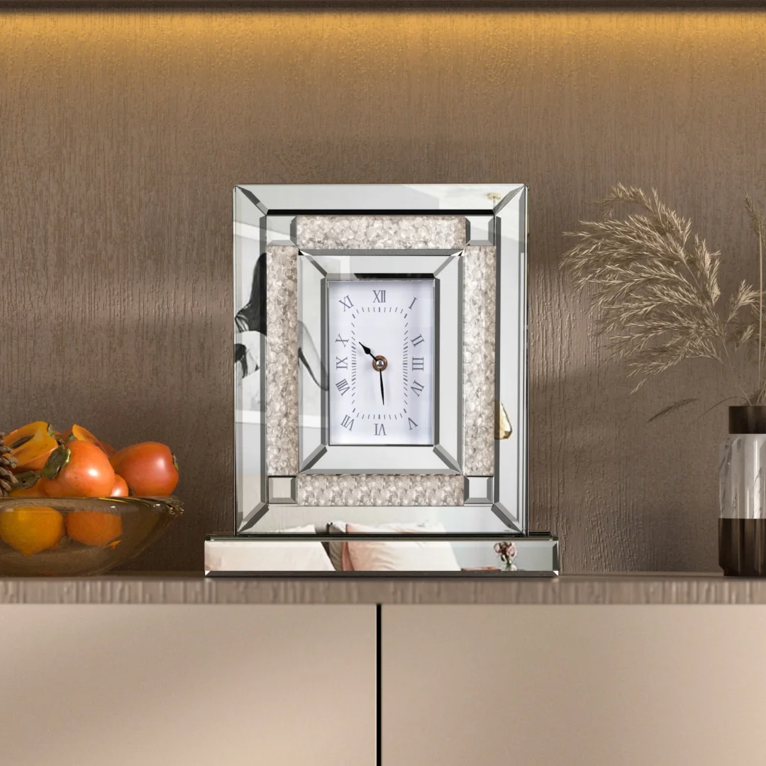 

LUVODI Decorative Table Clock Crushed Diamond Mirrored Glass Desk Clock with Roman Numerals for Home Decor
