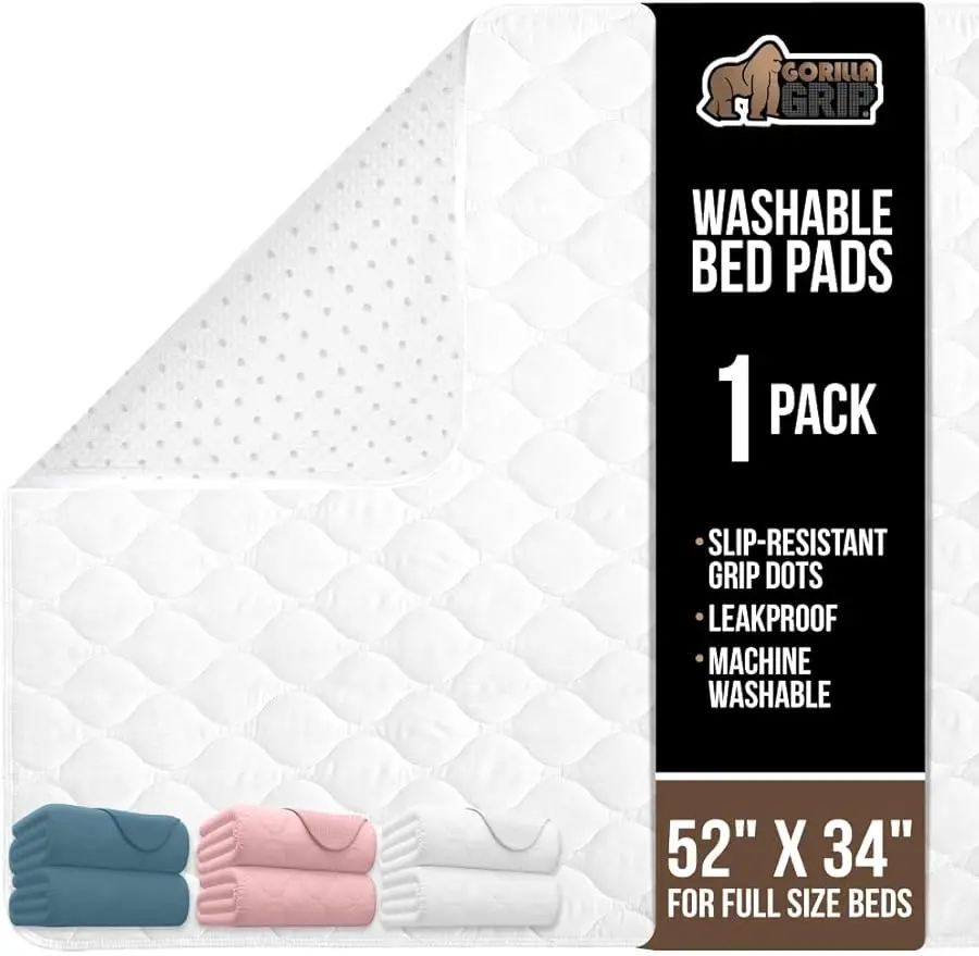 

Washable Underpads, Waterproof Reusable Hea y Absorbency Incontinence Bed Pads, Leak Proof Toddler Mattress Pad, 52x34 Slip Resi