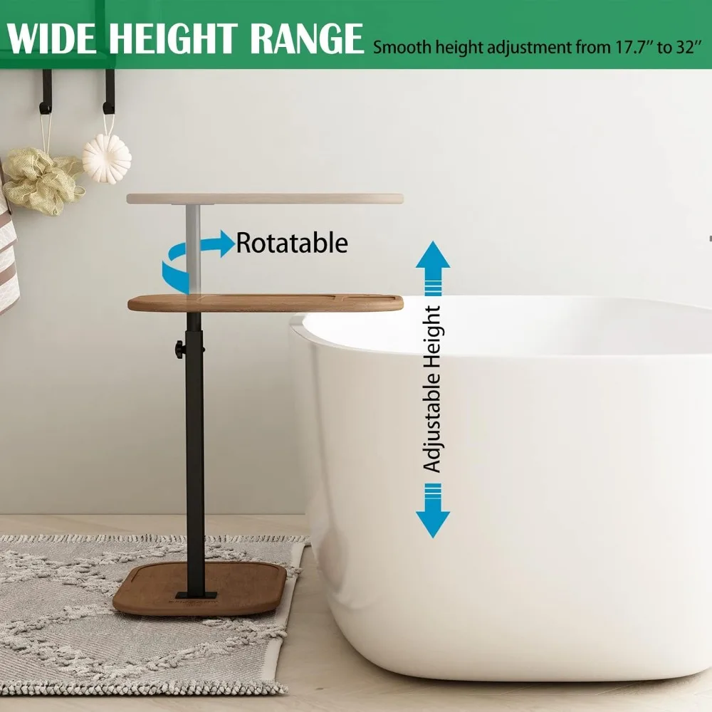 Tavolino regolabile a forma di C per bracciolo del divano, vassoio TV girevole con slot per telefono per piccoli spazi