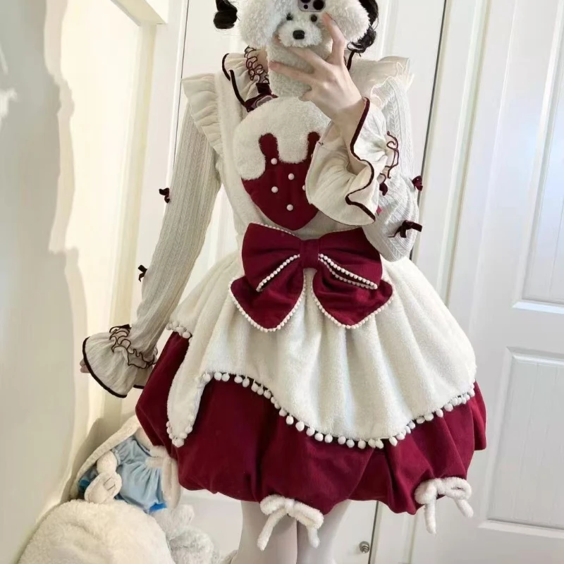 الكورية موضة لوليتا 2 قطعة مجموعات النساء الحلو الكشكشة بيتر بان طوق القمم القوس أفخم حزام فساتين اليابانية Kawaii Y2k وتتسابق #1