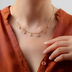 Personalized Letter Name Necklace Stainless Steel Women Zircon Alpahbet Pendant Initial Collar Statement Charm Gift Dropshipping