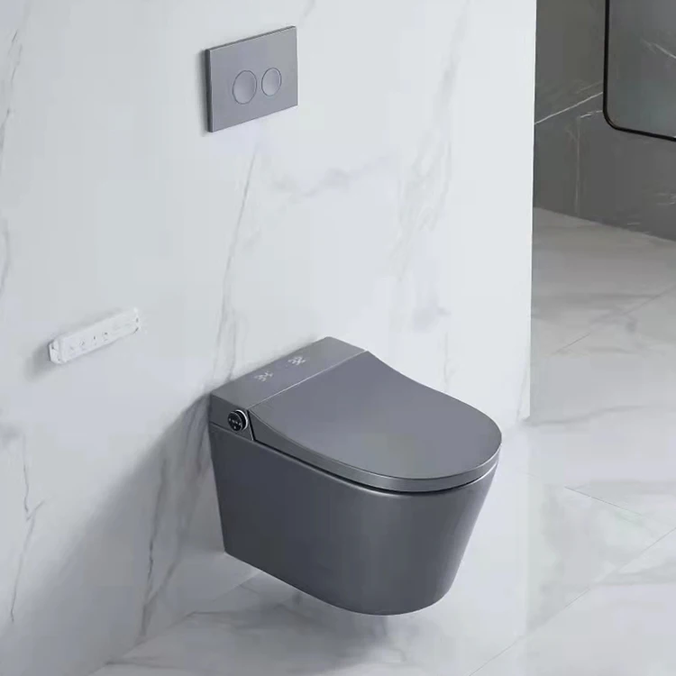 New Design Bathroom Ceramic Wall Mount Drain Intelligent Automatic Matt Grey Color Wall Hung Smart Toilet Bowl with Bidet