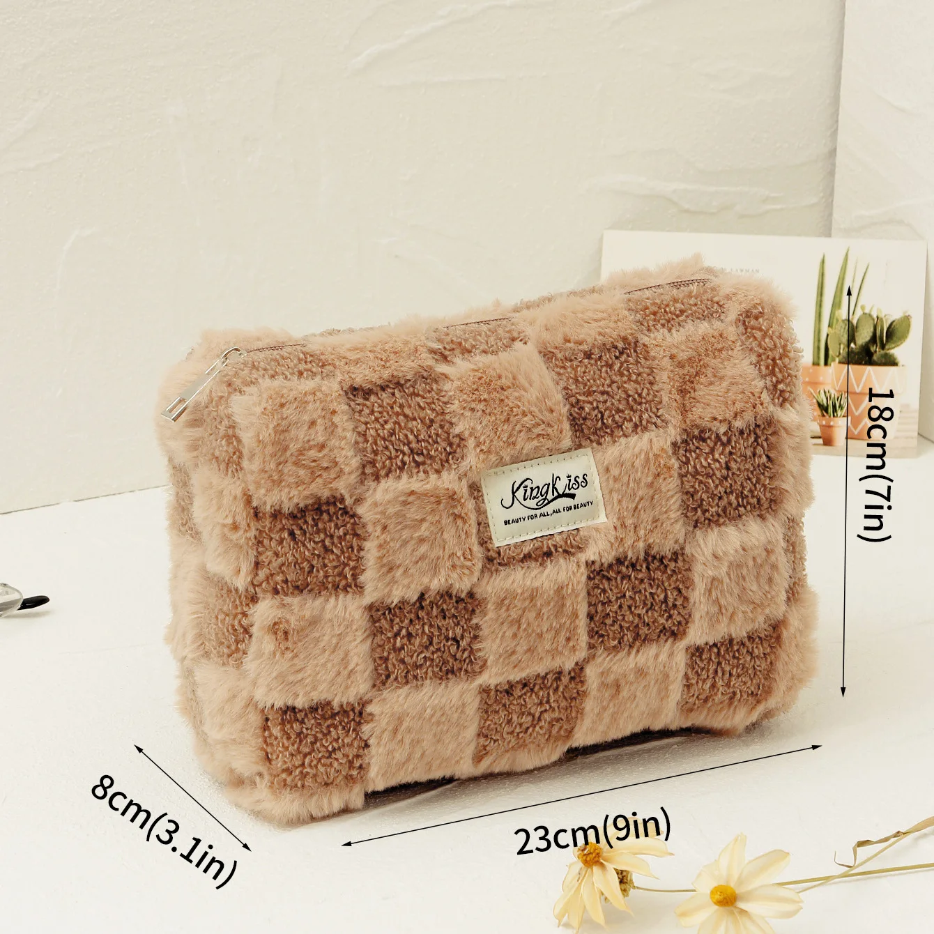 Borse cosmetiche in peluche per le donne borsa per il trucco borsa da viaggio di grande capacità borsa da toilette con cerniera custodia per