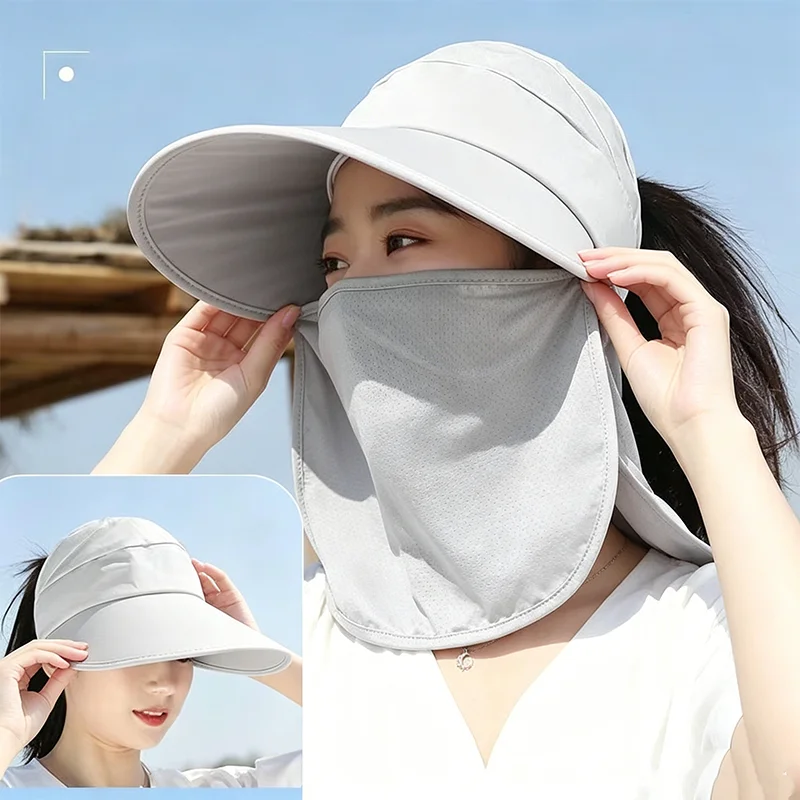 Summer Sunshade Cap Foldable Detachable Anti UV Breathable Fishing Sun Hat All Around Face Cover Sun Protection Cycling Hat