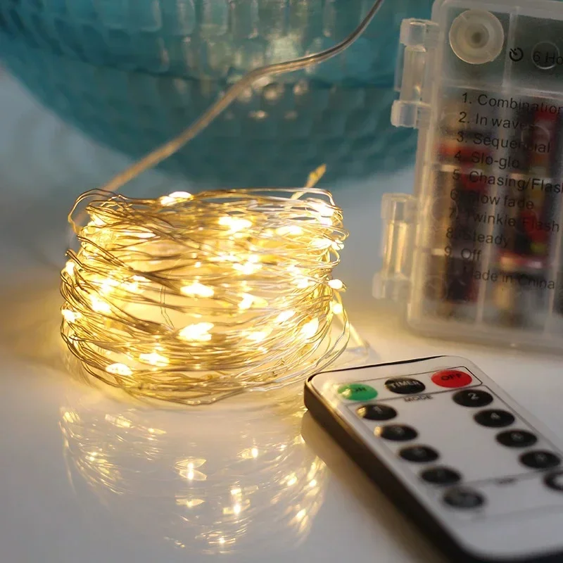 8 طرق صندوق بطارية التحكم عن بعد الأسلاك النحاسية سلك فضي LED سلسلة أضواء مقاوم للماء الزفاف جارلاند ديكور المنزل الطرف