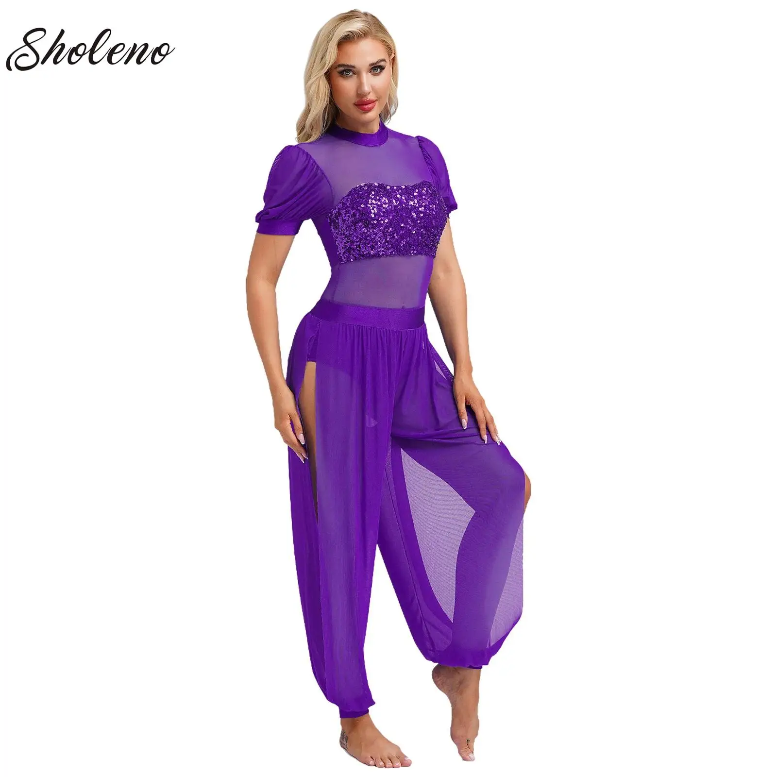 

Womens Belly Dance Performance Costume Carnival Festival Arabian Princess Cosplay Rompers Side Slit Jumpsuit for Halloween Party