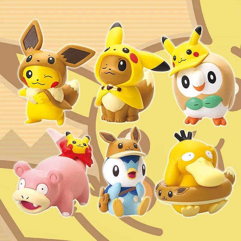 Capsule Toys Fan of Cross-dress Pok Mon Pet Psyduck Slowpoke Piplup Pikachu Ibrahimovic Rowlet Game Doll Gashapon