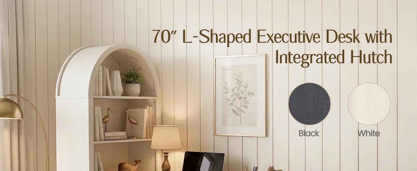 70&amp;#39;&amp;#39; L-Shaped Executive Desk with Integrated Hutch