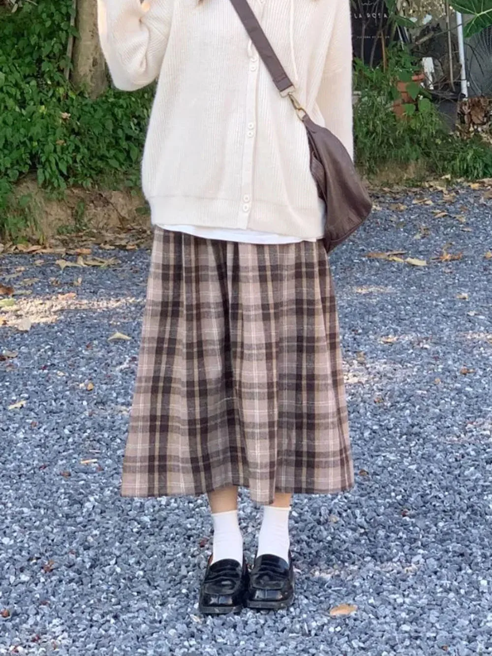 Plaid giapponese Kawaii a vita alta a-line gonna di lana studentesse stile Preppy gonna Midi selvaggia donna autunno inverno gonna lunga