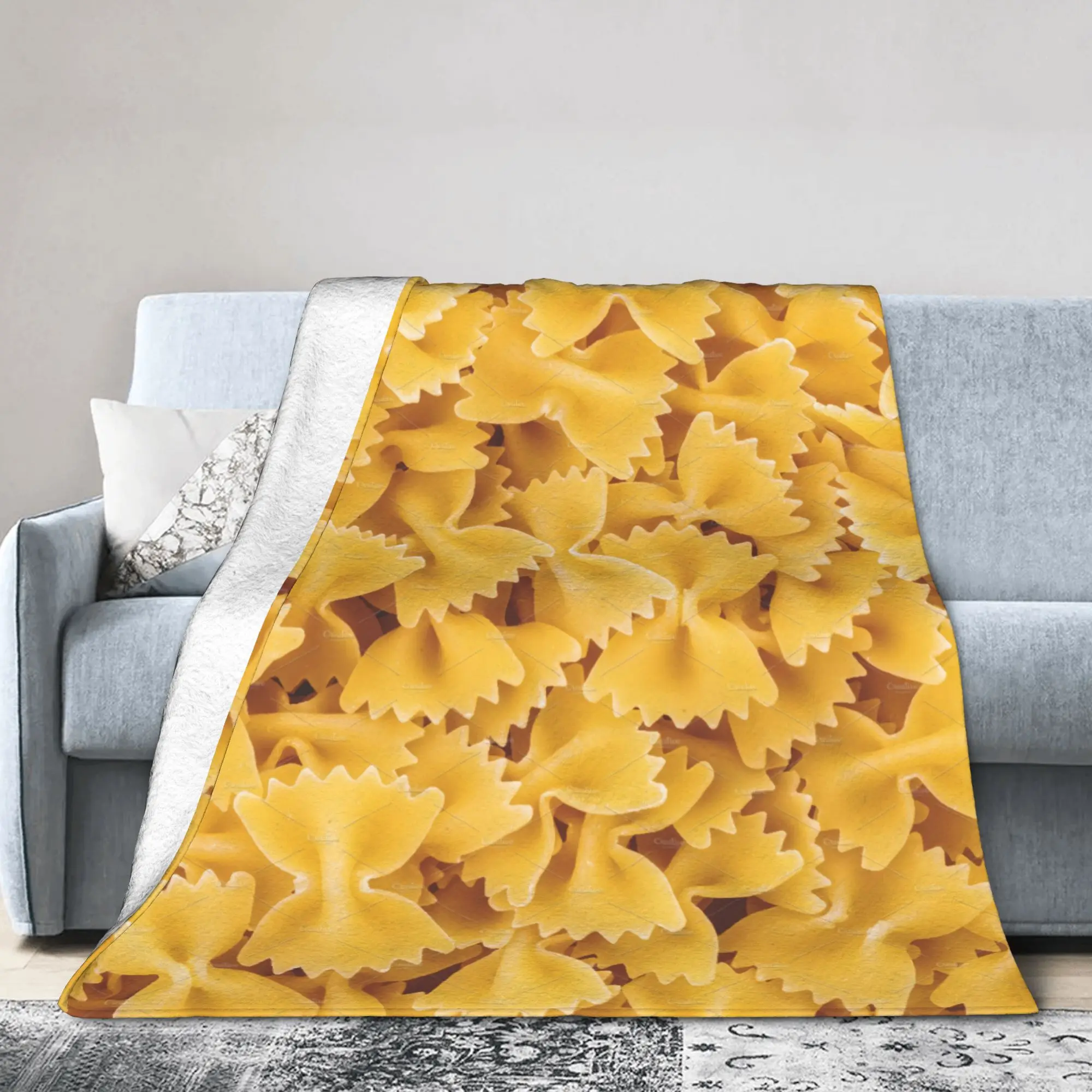 Hot Food Knitted Blankets Flannel Farfalle Pasta Super Warm Throw Blanket for Bedding Couch Bed Rug