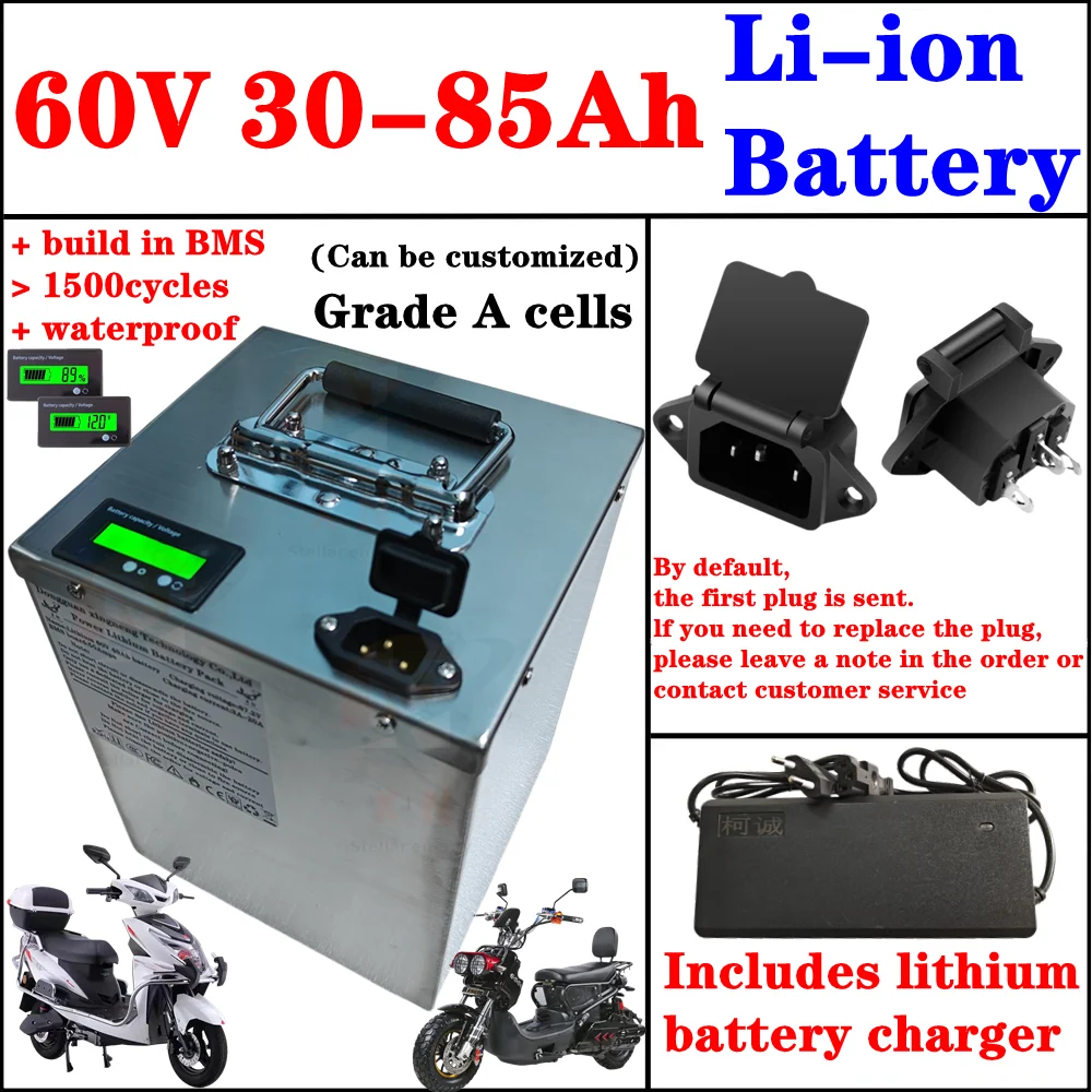 60V 30Ah 35Ah 45Ah 55Ah 65Ah 75Ah 85Ah Lithium Ion Battery for 500W 800W 1000W 1500W 3000W Golf Cart Two Wheeler RV
