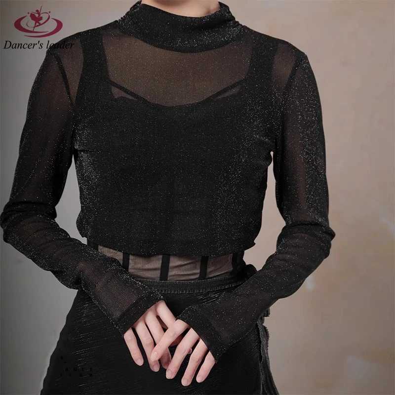 Ballet Dance Dress Body Dress Female Adult Starlight High Neck Knitted Warm Up Long Sleeve Ballet Dance Top