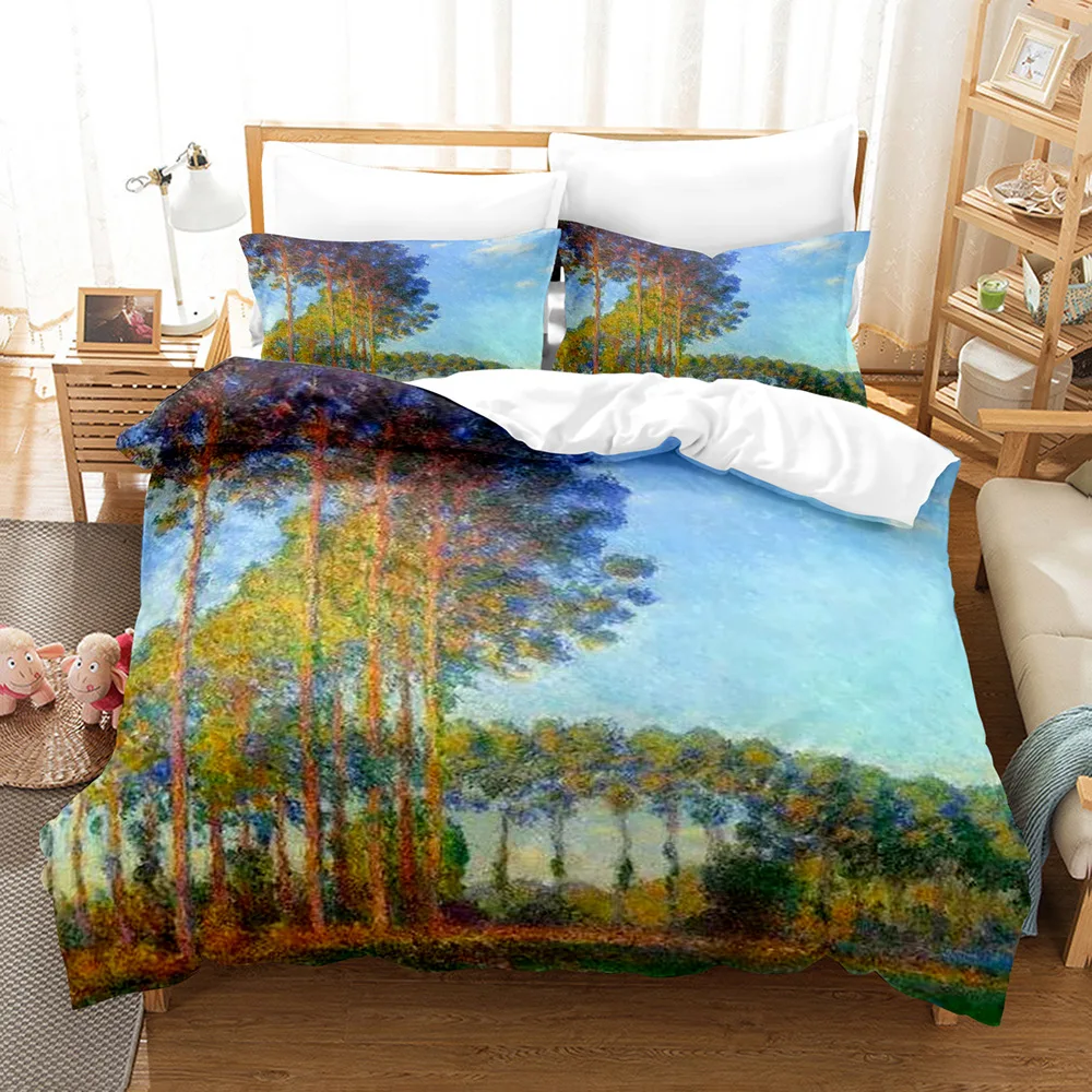 Monet Oil Painting Duvet Cover Set King Queen Size Artwork Umbrella Girl Oil Painting for Kids Boys Girls Polyester Bedding Set