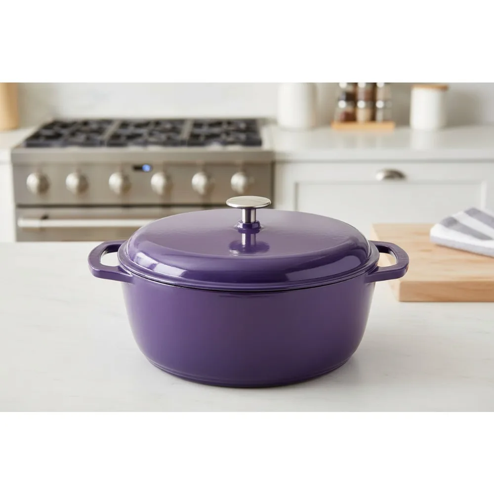 

Эмалированная чугунная голландская кастрюля премиум-класса с крышкой, 6 литров, фиолетовая — идеально подходит для семейной приготовления и выпечки