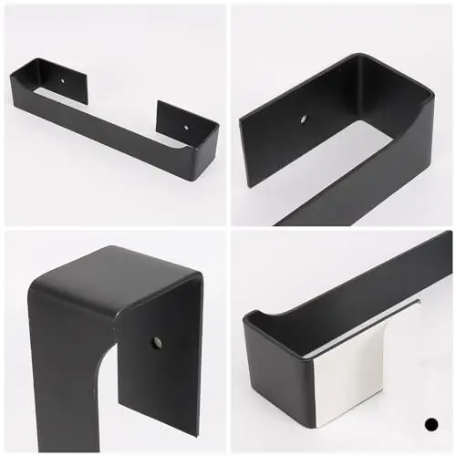 

9 Inch Matte Black Square Stick-On Towel Bar — Rustproof Stainless Steel Adhesive Wall Mount For Bathroom Kitchen