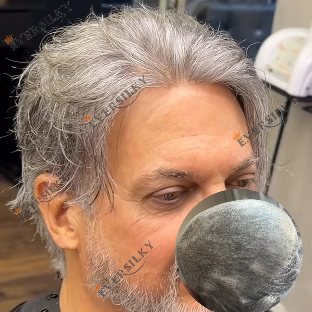6inch Men's Grey 1b80 1b65 Natural Hairline Toupee Durable Thin Skin Transparent PU Brown Human Hair System Capillary Prosthesis