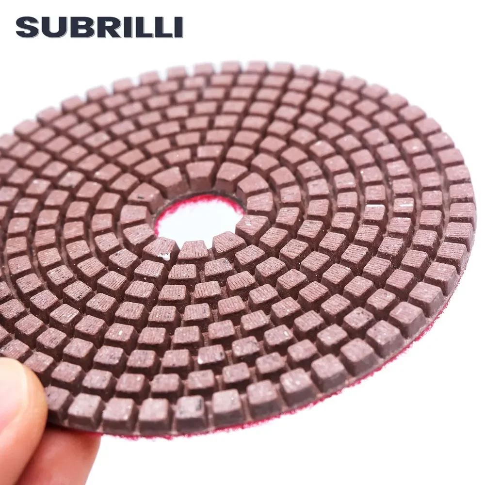 SUBRILLI 4 بوصة الماس لوحة تلميع للجرانيت حجر الرخام الملمع مجموعة السندات المعدنية 7 قطعة مجموعة تلميع أقراص الرملي الخرسانية
