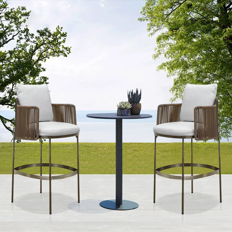 

Customizable Nordic Bar B & B Balcony Outdoor Restaurant Aluminum Outdoor Rattan Bar Chair