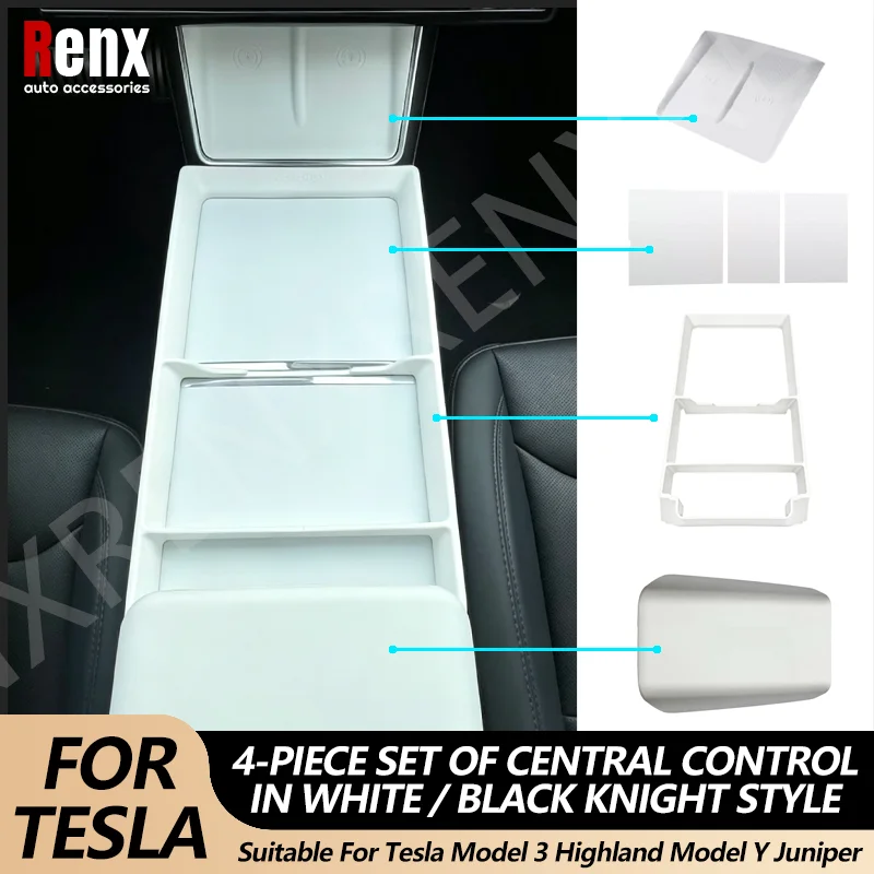 

Tesla Model 3 Highland & Model Y Juniper 24+ Accs Ctrl Storage Box, Softcase Armrest Lid, Wireless Charger, Panel Static Sticker