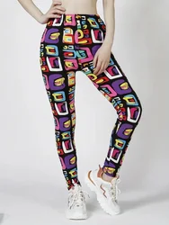 Graffiti art print slim-fit, high-waisted, high-hip women's casual leggings