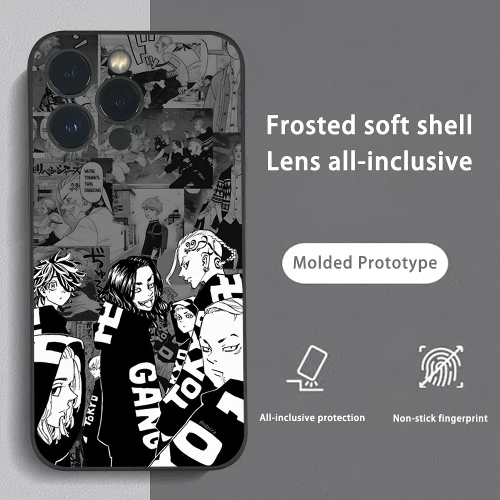 T-Tokyo R-Revengers Anime Phone Case For iPhone 15 14 13 12 11 Pro Xs Max Mini XR X 78 Plus Black Frosted Soft Shell Funda