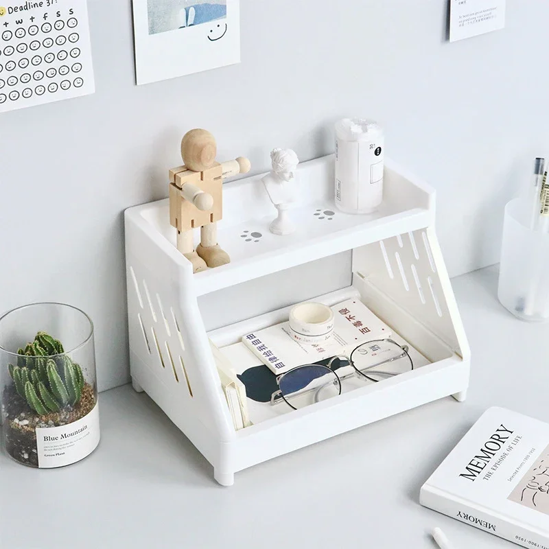 Shelf Double-Layer Office Desk Storage Rack Simple Style Bathroomd Cosmetic Organizer Rack Desktop Sundries Finishing Rack