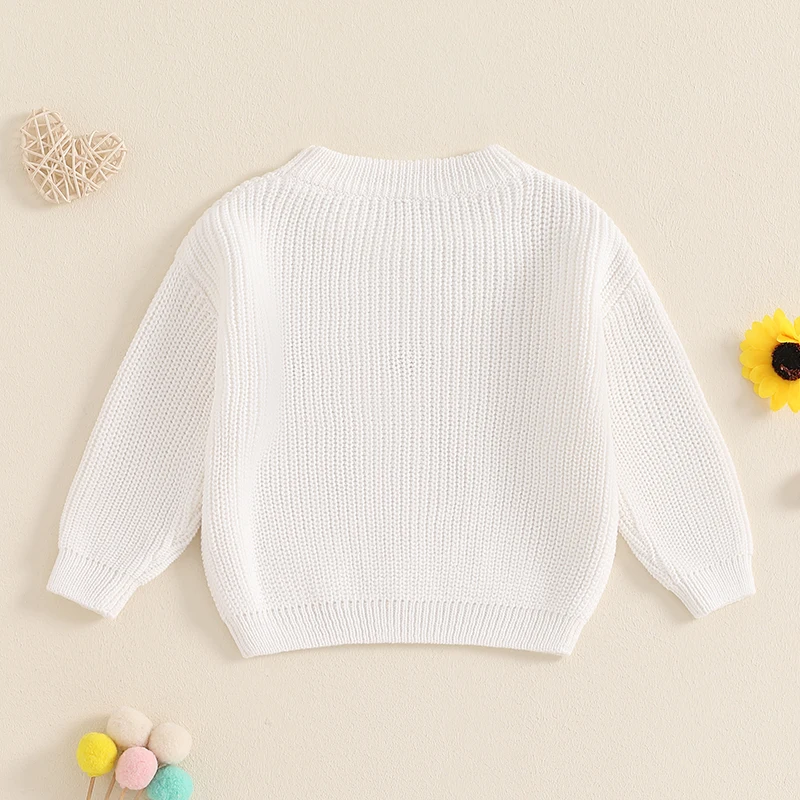 Suefunskry Family Matching Sweaters 1PC Mommy and Me Letter Embroidery Knitwear Long Sleeve Round Neck Warm Pullover Tops