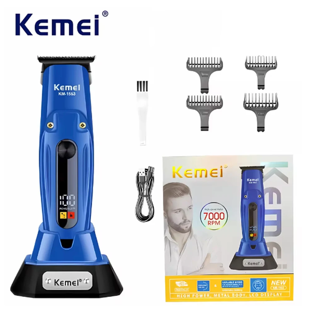 

Kemei KM-1553 High Quality Men's Adult Cordless Hair Clipper with LED Display Barber Clipper Salon USB Charging Wet & Dry