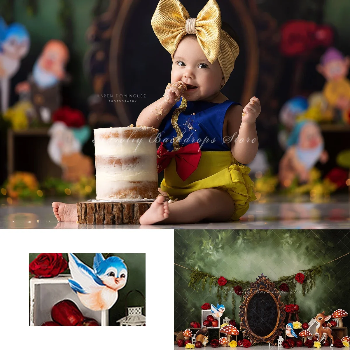 ウッドエルフ背景誕生日ケーキスマッシュ子供大人の写真撮影の小道具子供赤ちゃん-photocall-森動物ミラー写真の背景