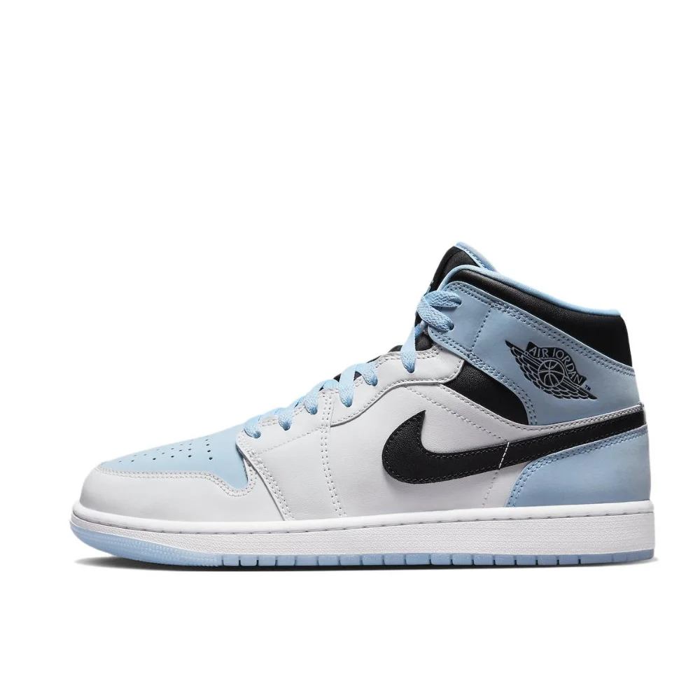 Nike Air Jordan 1 Mid Cushioned Lightweight Breathable Supportive Basketball Shoes Men's Blue and White