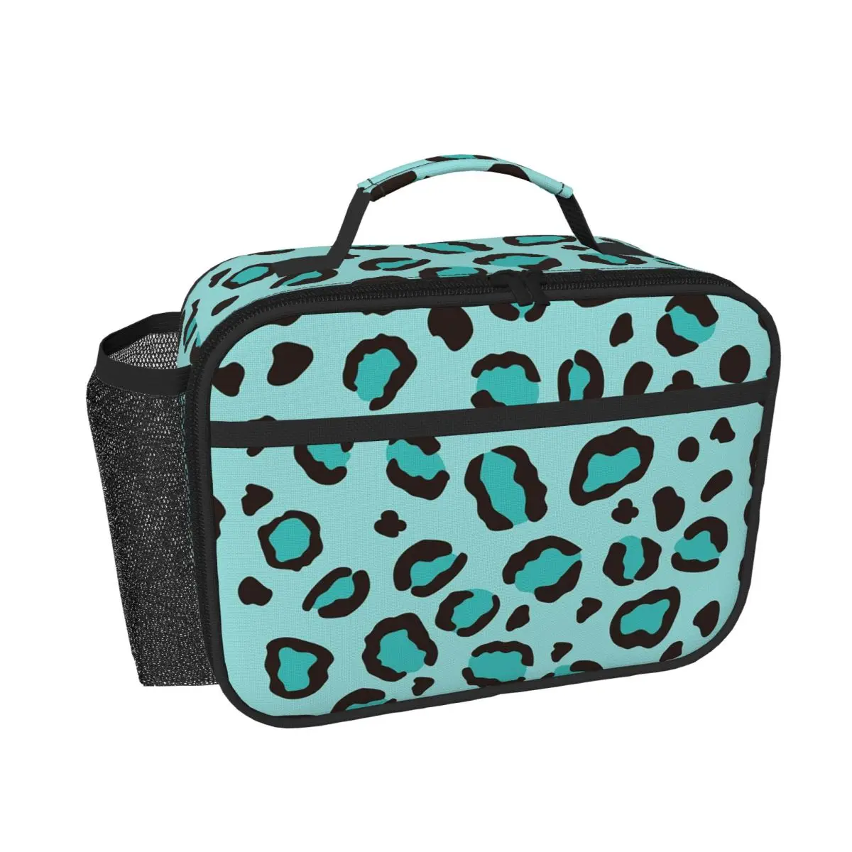 Cool Turquoise Blue Leopard Print Cheetah Insulated Lunch Bag for Women Kids Portable Food Boxes Thermal Lunch Box Tote