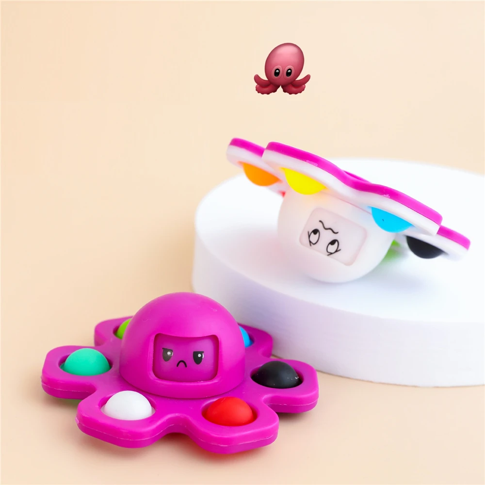 Silicone Octopus Fidget Spinner, Face Changing, Autismo Stress Relief, ADHD, Interativo Push Flip Pop para seus, Brinquedo de bolha, Presente para