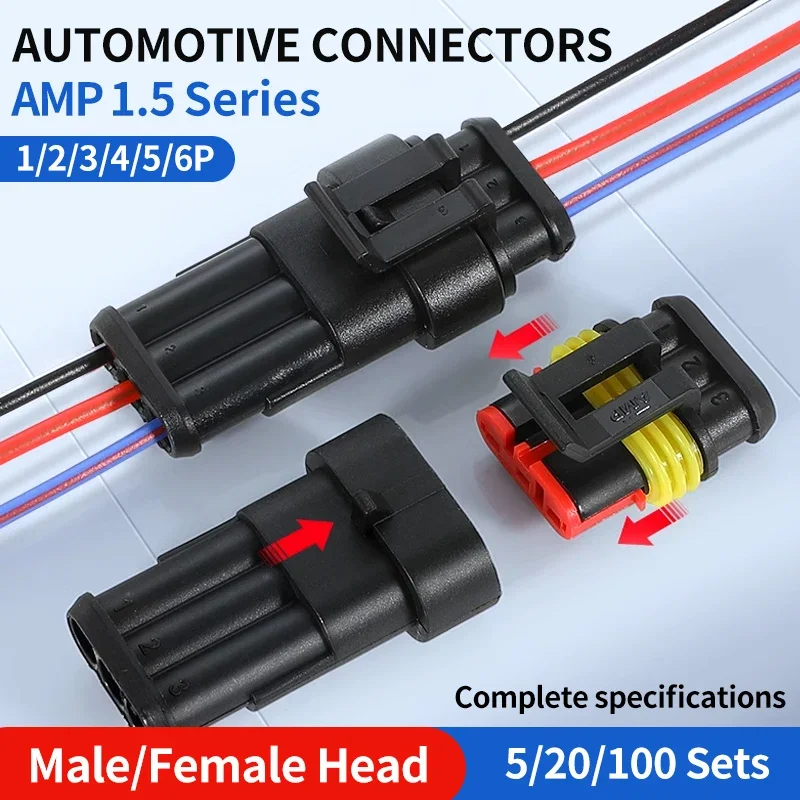 

5/20/100 sets AMP 1P 2P 3P 4P 5P 6P Waterproof Auto Connector Male Female Plug with 15CM 18AWG Wire Cable HID harness for Car