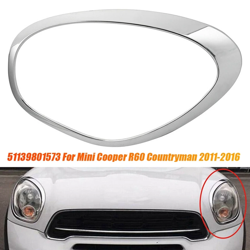 Left Front Headlight Trim Ring 51139801573 For Mini Cooper R60 Countryman 11-16 Head Light Lamp Chrome Bezel Decor Ring