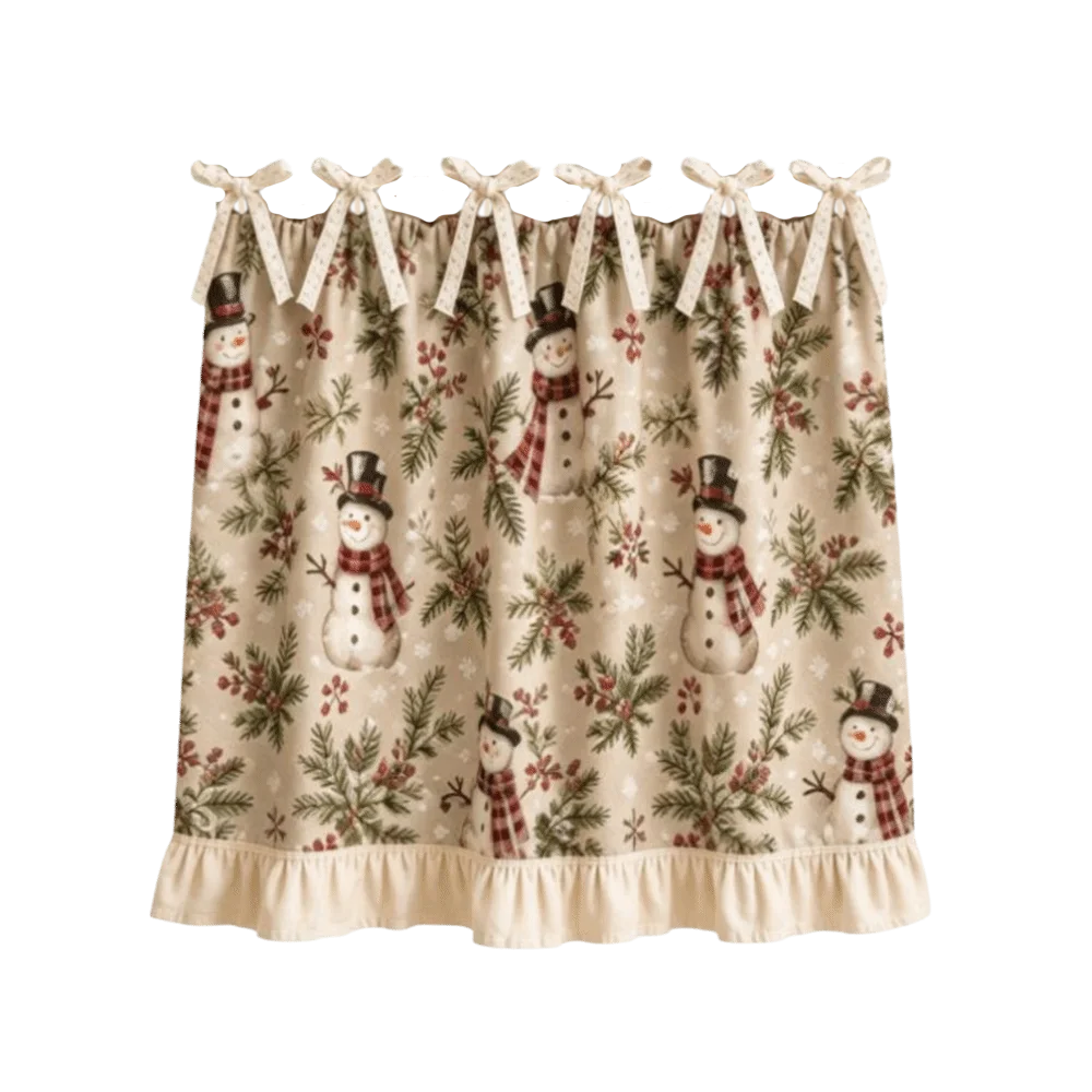 Ruffle Edge Christmas Oven Short Curtain Snowman Deer Decorative Kitchen Stove Short Curtain Countryside Style Xmas Tree