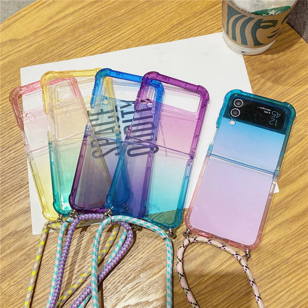 Fashion Cross-body Lanyard Case For Samsung Galaxy Z Flip 4 3 5G clear silicone Shockproof Full Protective cover bumper Coque