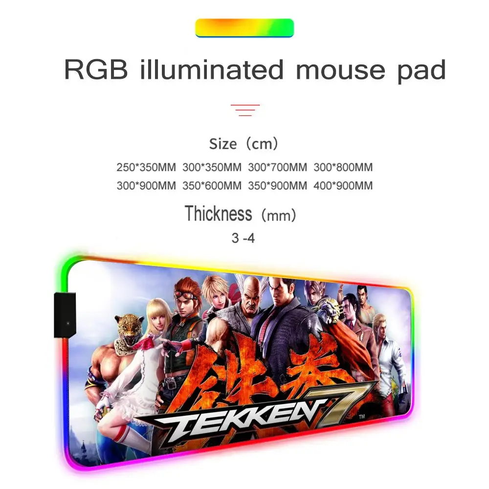 Game Tekken Mouse Pad Gamer Rgb Desk Mat Back Light Led Mousepad Setup Gaming Accessories Deskmat Big Mousepepad Backlight