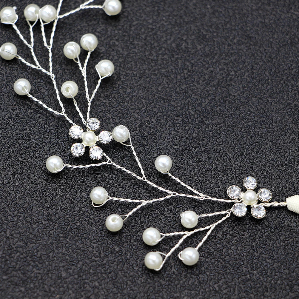

Pearl Headb Ivory White Ribbon Wedding Hair Accessories Bridal Headdress Rhinestone Decoration Special Occasions