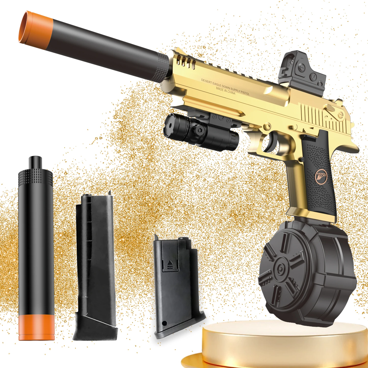 Pistola de brinquedo elétrica, explosão elétrica manual de tiro único, lançador de bola de gel, com três revistas, presente de feriado (sem balas)