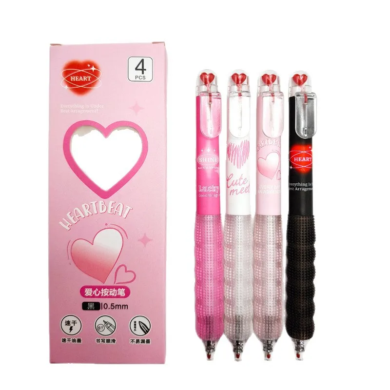 

4PCS Love Series Press Using Neutral Pen 0.5mm Black Ink Gel Pen Quick Drying Ballpoint Pen Office Signature Pen Writing Tool