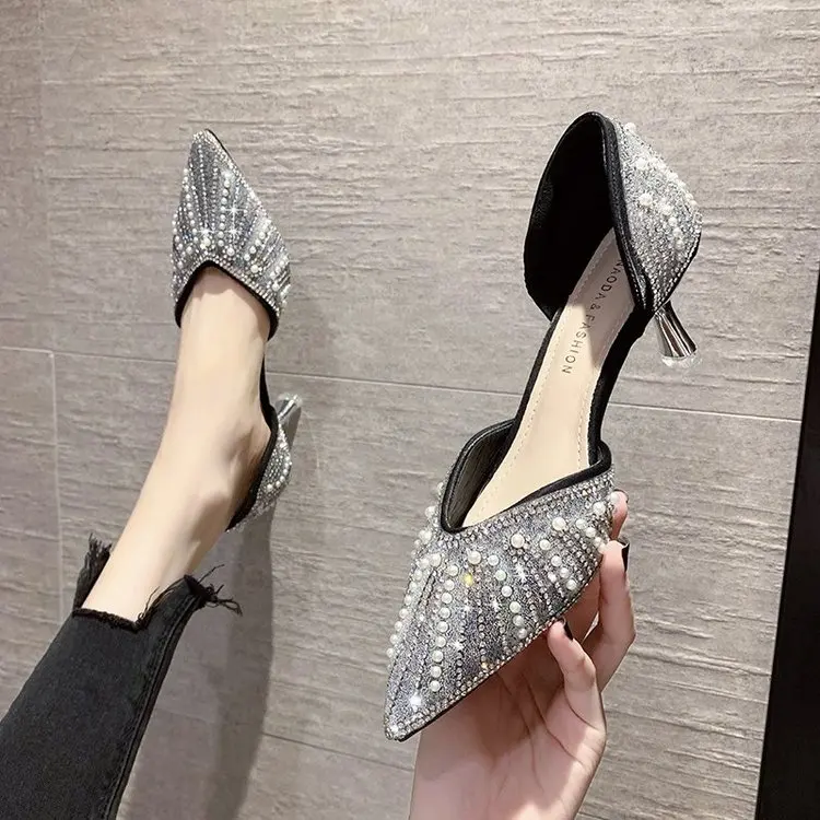 Fashion Womens Shoes 2024 Female Sandal Med All-Match Breathable Luxury Bow Girls Stiletto Spring Velvet Medium Summer New Elast