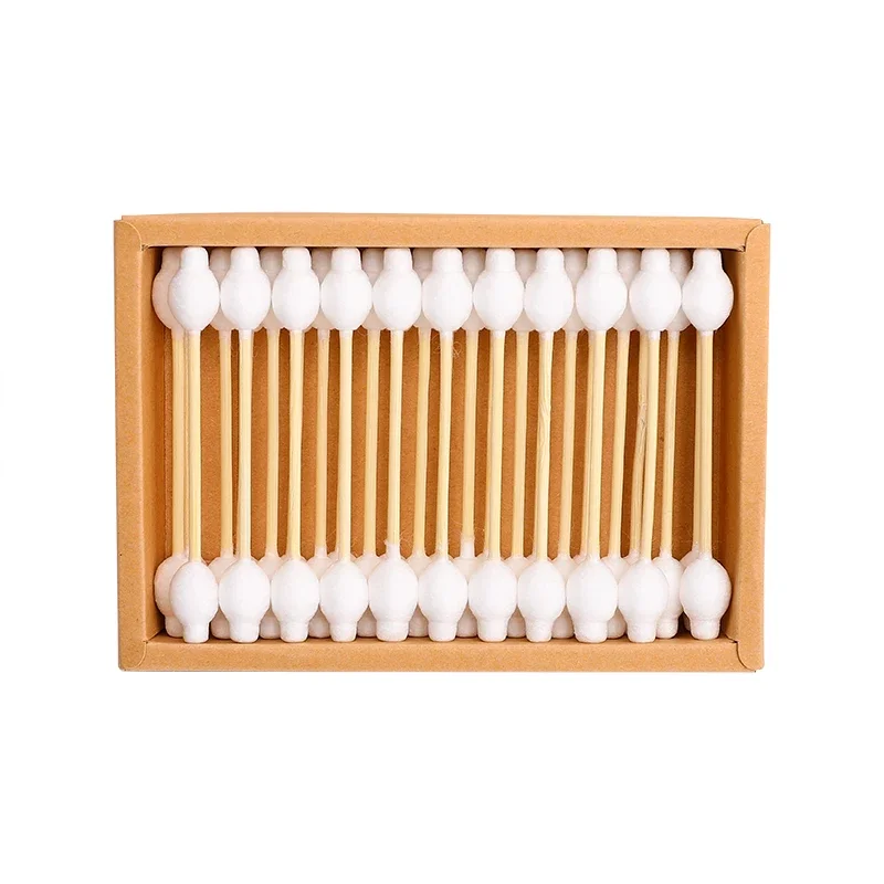 High quality 100% pure cotton 33pcs double calabash head baby large safety bamboo cotton swab for baby clean