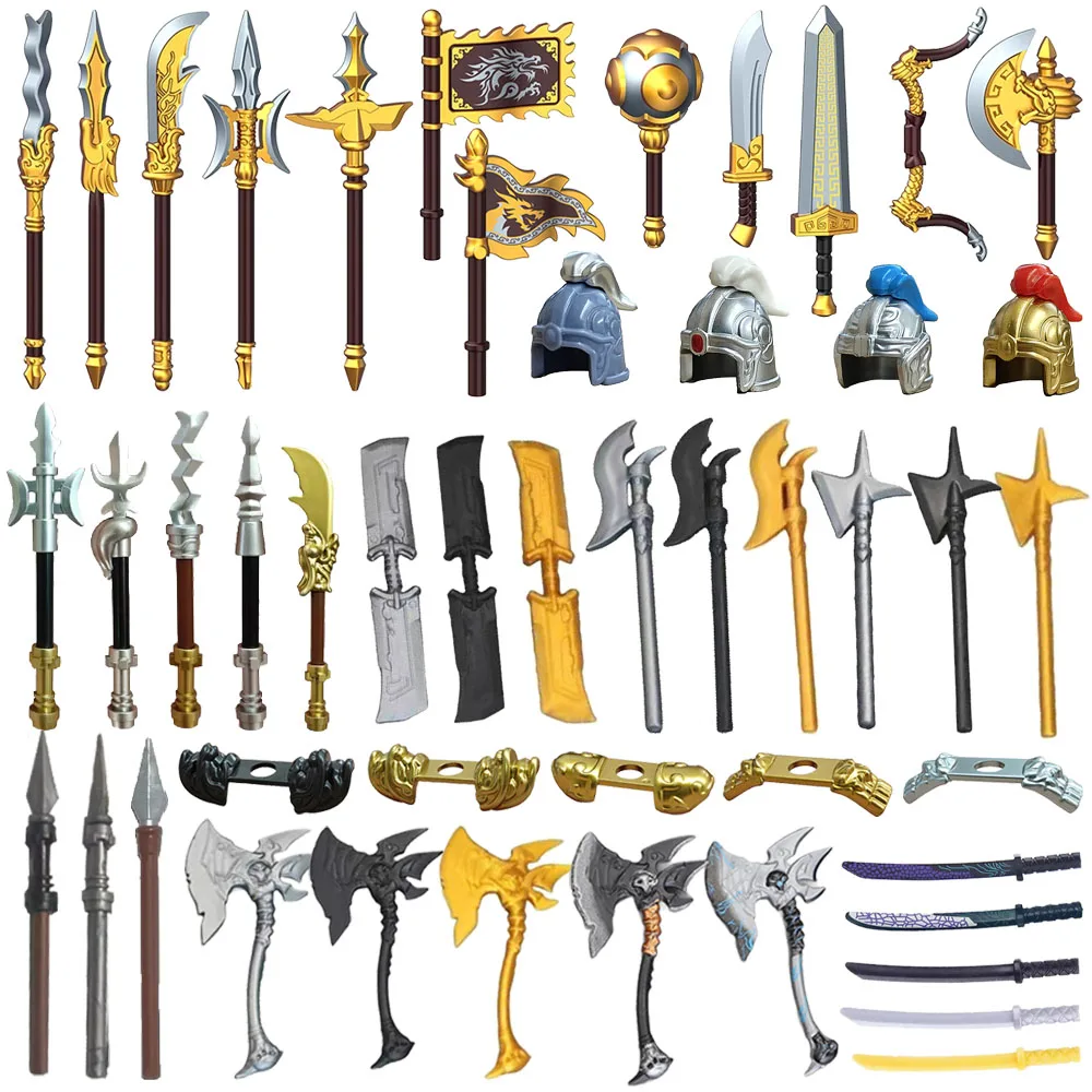 Medieval Military Weapons MOC Building Blocks Accessories Soldier Figures Ax Flag Knife Shoulder Armor Helmet DIY Toy Brick K051