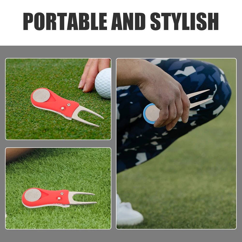 

2Pcs Golf Divot Tool Plastic Stainless Steel Portable Turf Repairing Fork Golf Accessories Golfing Supplies Divot Tool