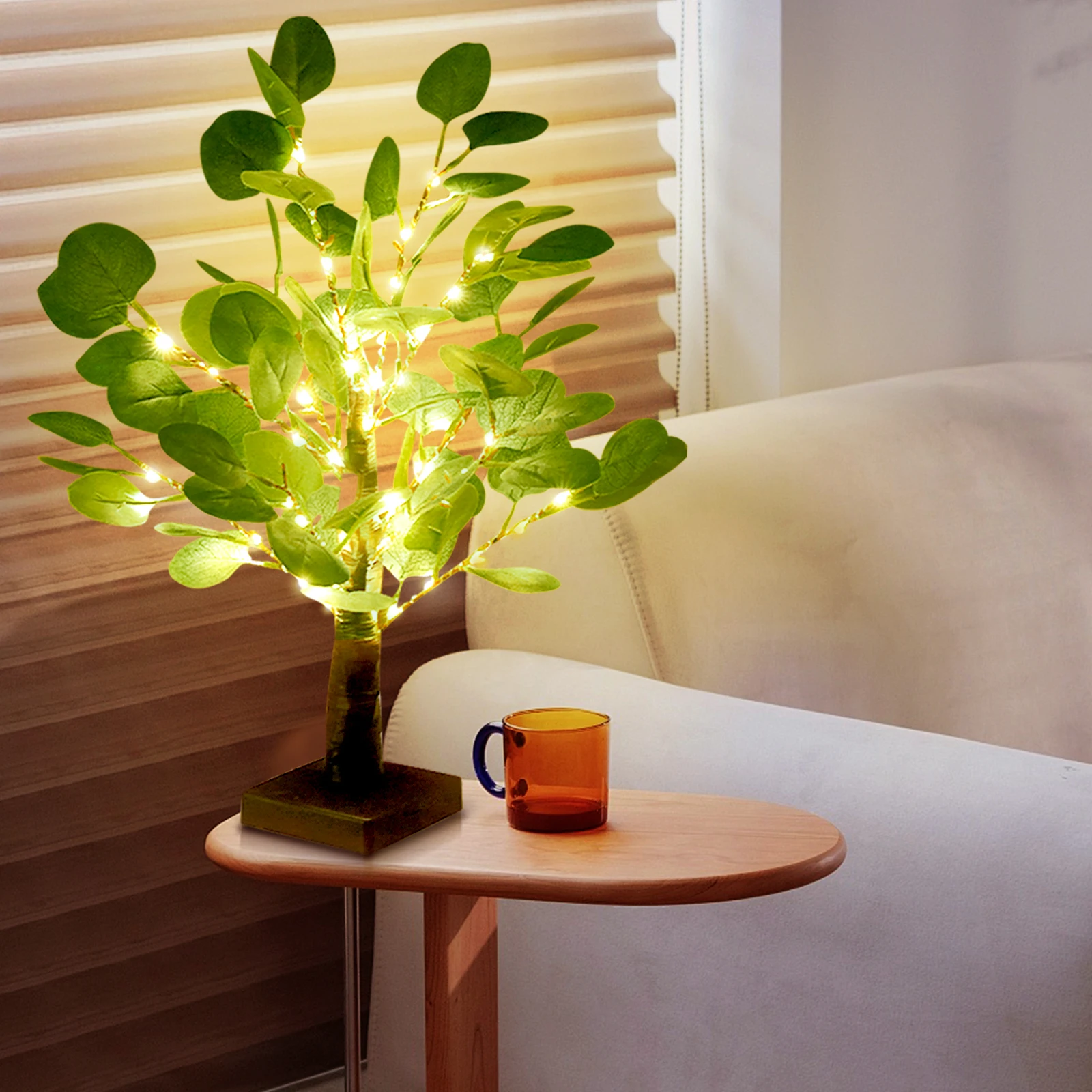 Bonsai Eucalyptus LED Tree Lamp - DIY Tabletop Decor, Night Light USB/Battery Powered, Warm White Light