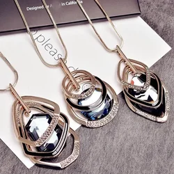 Fashion Gold Color Crystal Geometric Long Chain Necklace & Pendants for Women