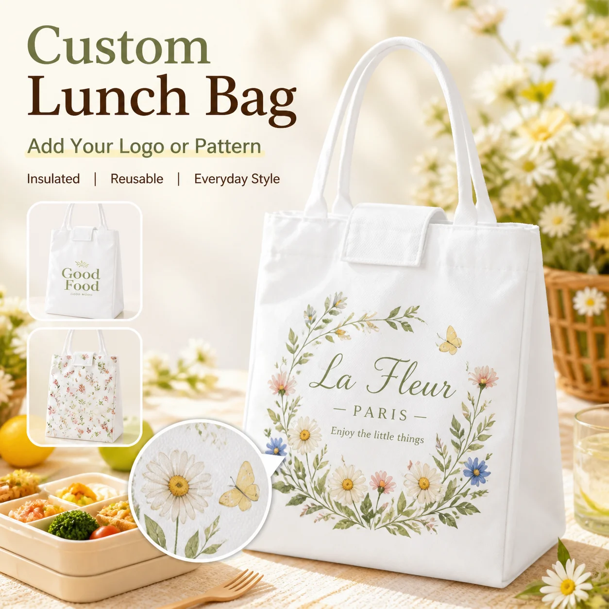 Custom Lunch Bag Personalized Insulated Lunch Tote Reusable Food Bag for Kids Students Work School Picnic Travel