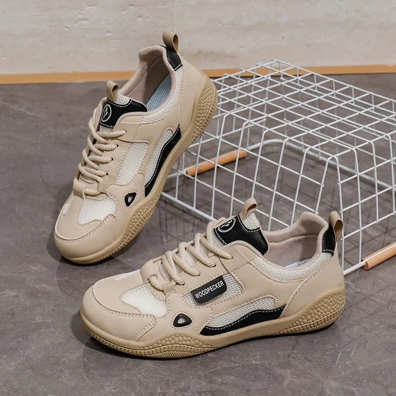 Women's outdoor casual shoes Fashion leather breathable sports shoes Walking non-slip comfortable skateboard