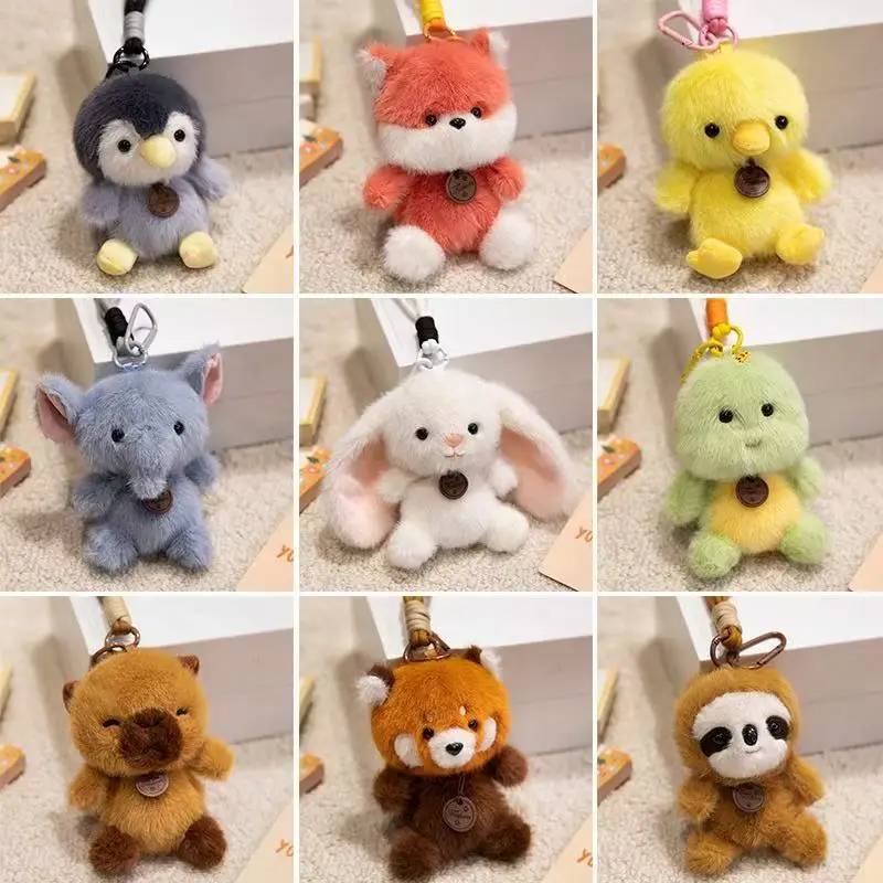 12cm Cute Sitting Animals Red Panda Cat Sloth Soft Plush Pendant Dolls Stuffed Capybara Pig Plushie Baby Toys Gifts For Children