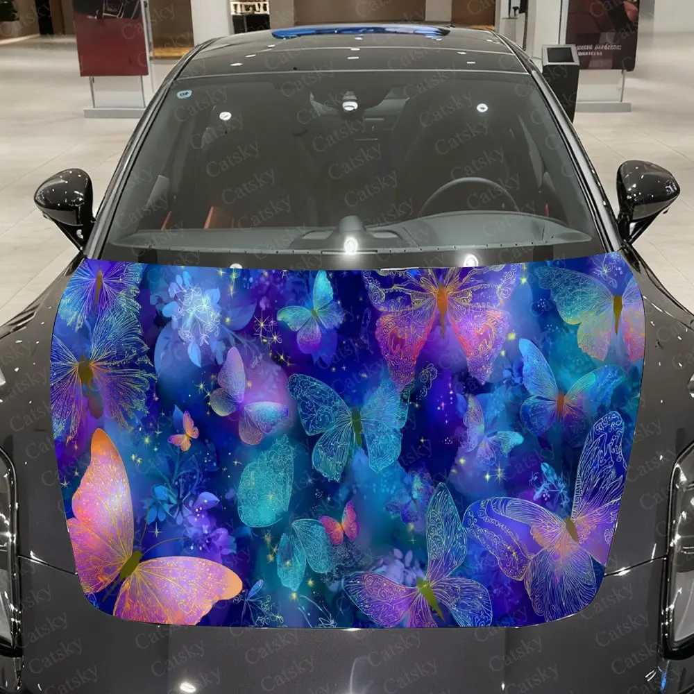 

Iridescent Butterfly PVC Car Hood Wraps, Self-Adhesive Waterproof Car Bonnet Decal Sticker, Car Decoration Protection Stickers f